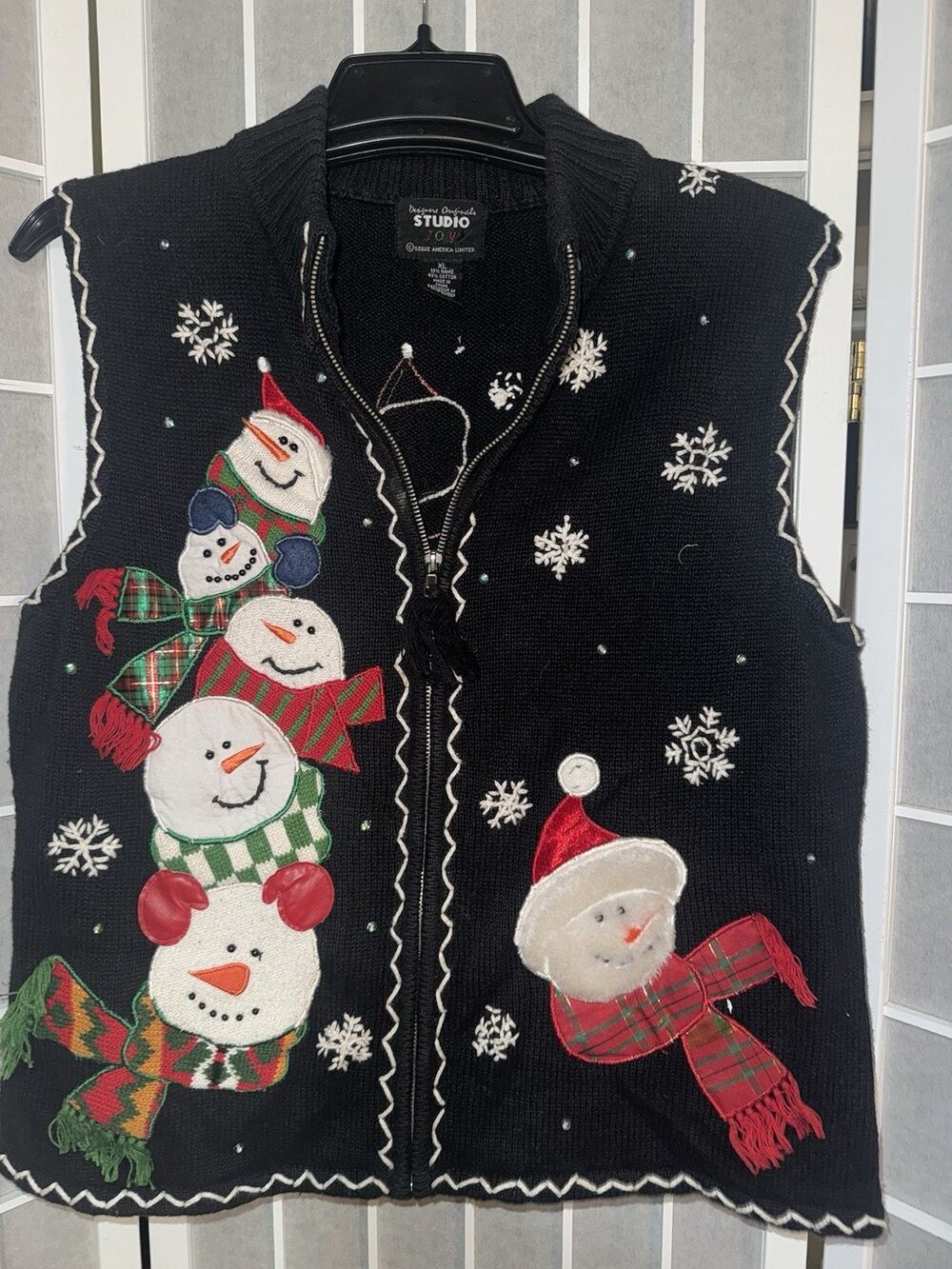 Designer Originals Studio Joy Christmas Holiday Snowman Sweater Vest Womens XL